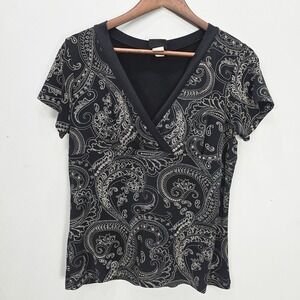 Vintage Y2k 90s Babydoll Top XL Black Stretch Whimsigoth Dark Grunge Paisley Vtg